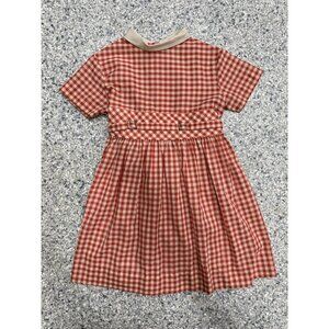Vintage Cinderella Branded Red Ivory Checked Plaid Dress Toddler Girls